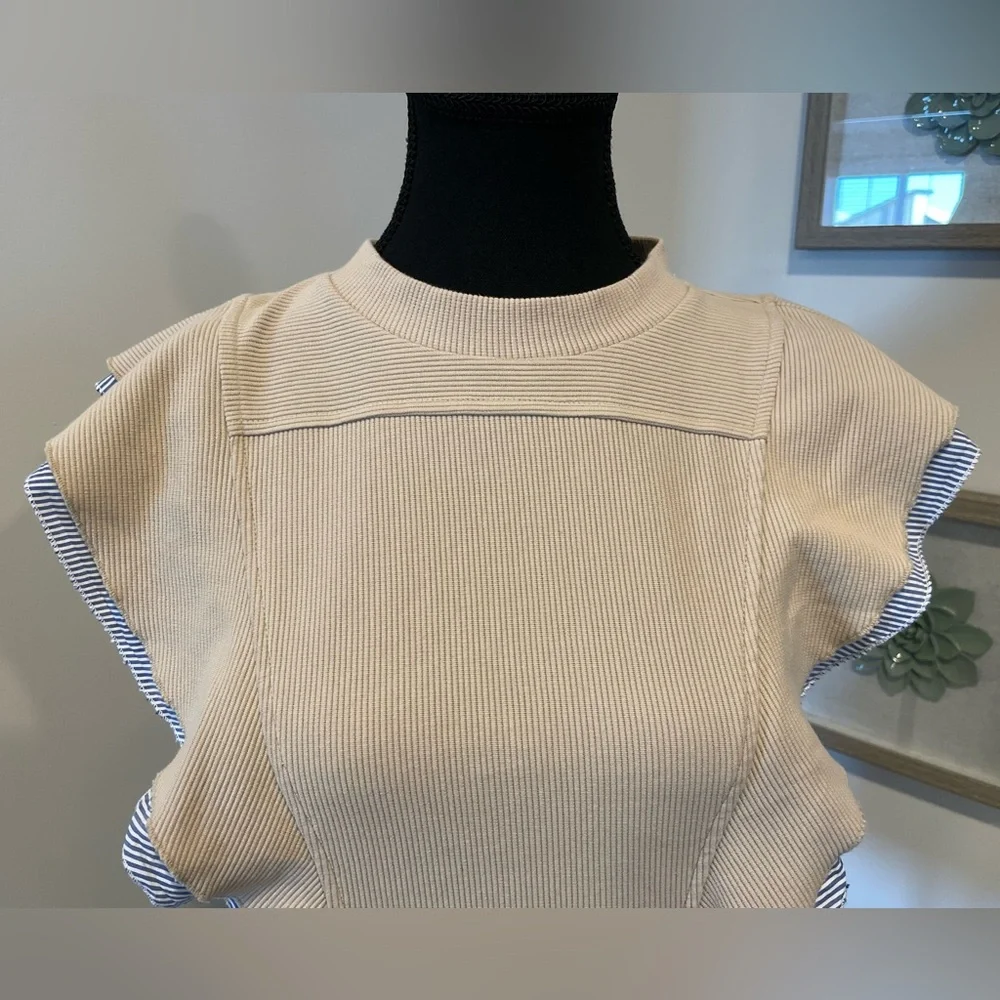 Anthropologie Nautical Ruffle Blouse With Back Buttons EUC - Picture 4 of 14